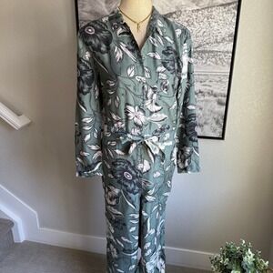 Unsubscribed Floral Print Silk Jumpsuit Green Pink Black‎ Women's Size S